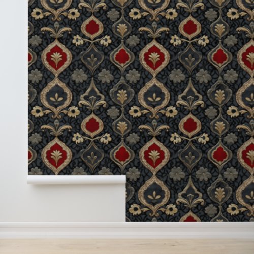 Casino Gambling Games Red  Black Damask Royal Wallpaper