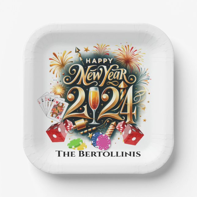 Casino Gambling Happy New Year Paper Plates (Front)