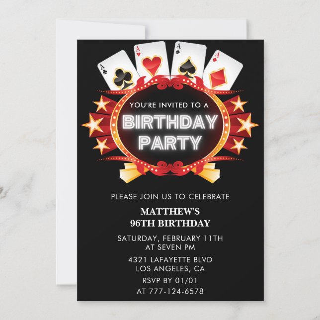 Casino Gambling Las vegas Poker 96th birthday Invitation (Front)