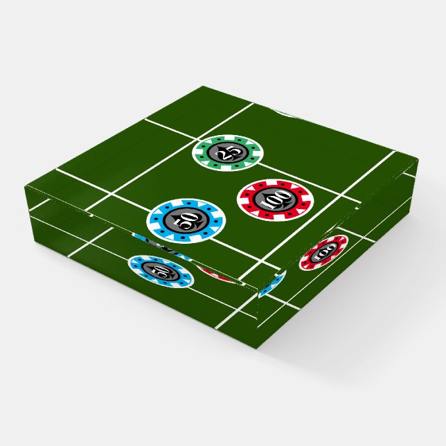 Casino gambling poker chips on roulette table paperweight (Angled)