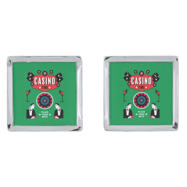 Casino Gambling Poker Roulette  Cufflinks (Front)