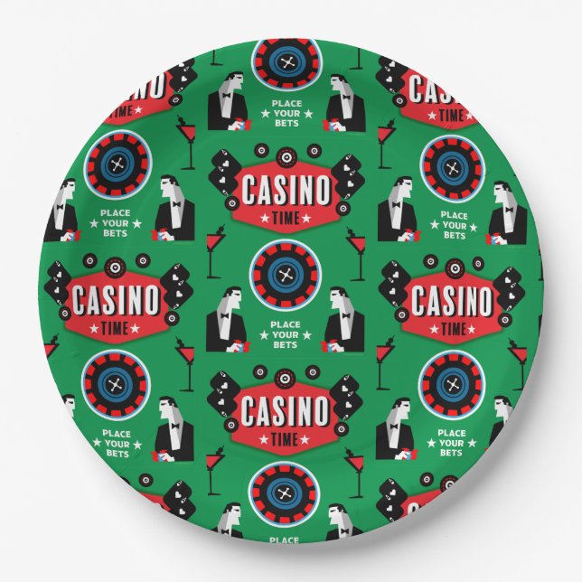 Casino Gambling Poker Roulette  Paper Plates (Front)