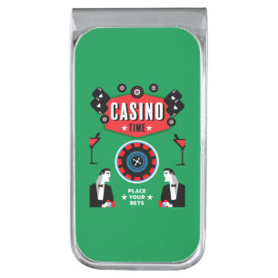Casino Gambling Poker Roulette Silver Finish Money Clip