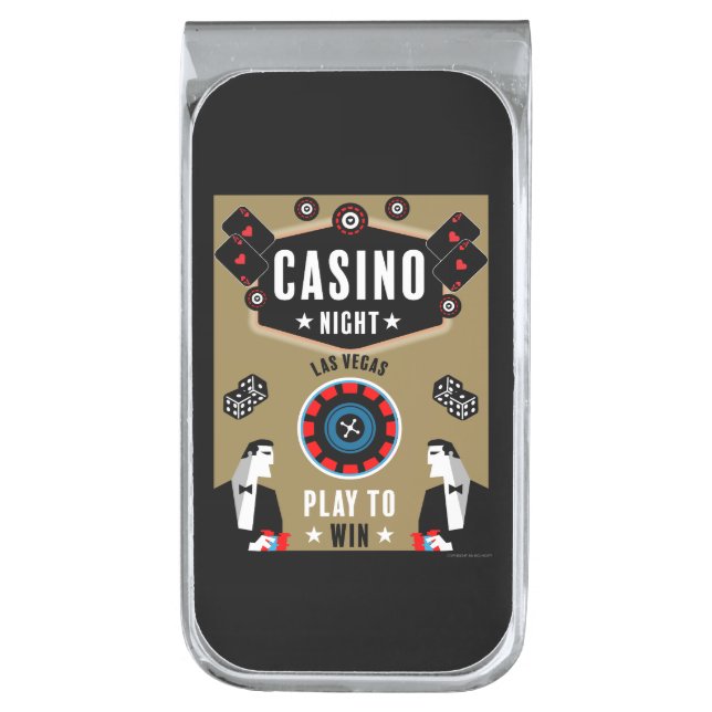 Casino Gambling Poker Roulette  Silver Finish Money Clip (Front Vertical)