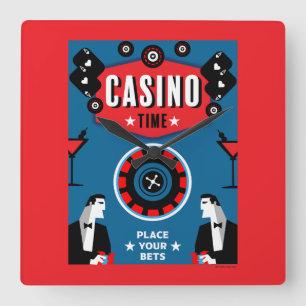 Casino Gambling Poker Roulette  Square Wall Clock