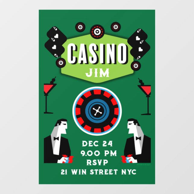 Casino Gambling Poker Roulette  Window Cling (Sheet)