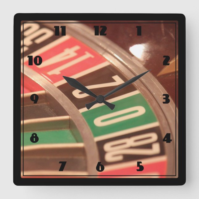 Casino Gambling Roulette Wheel Vintage Retro Style Square Wall Clock (Front)