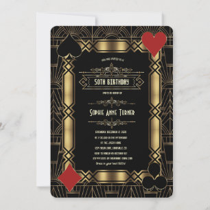 Casino Gold Art Deco Gatsby 20s Birthday Party Invitation