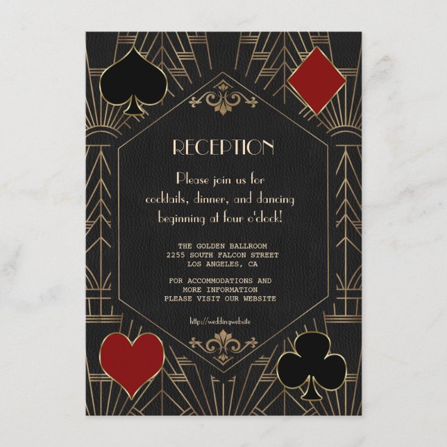 Casino Gold Black 20s Gatsby Wedding Reception Enclosure Card (Front)