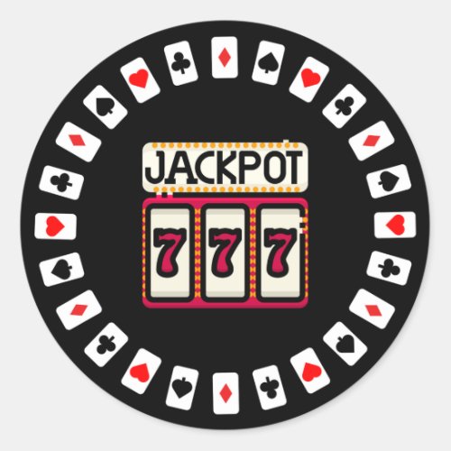 Casino Hit the Jackpot 777 Classic Round Sticker