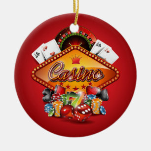 Casino illustration with gambling elements ceramic ornament