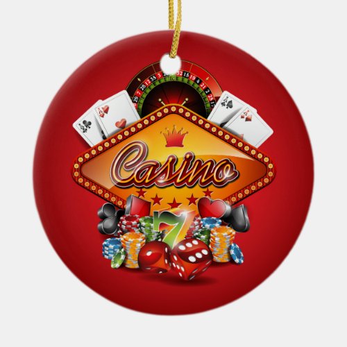 Casino illustration with gambling elements ceramic ornament