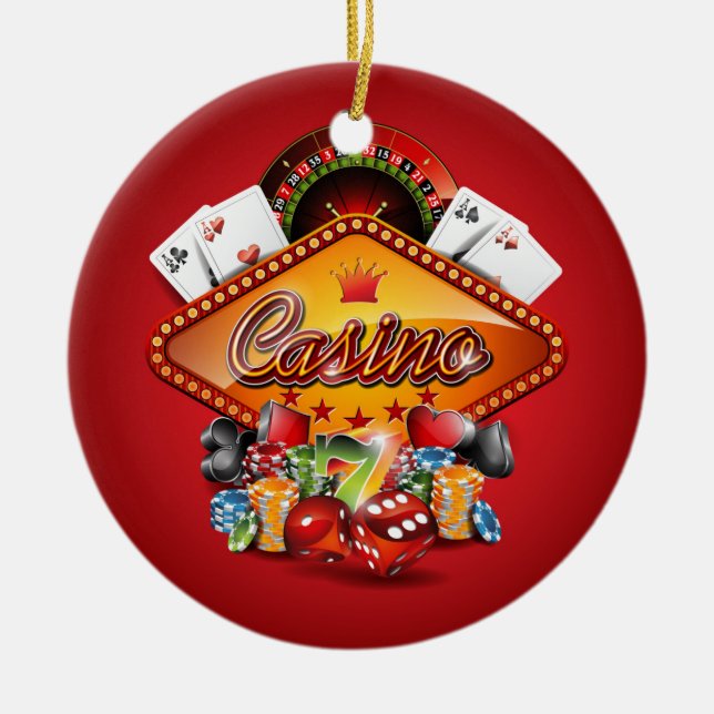 Casino illustration with gambling elements ceramic ornament (Front)