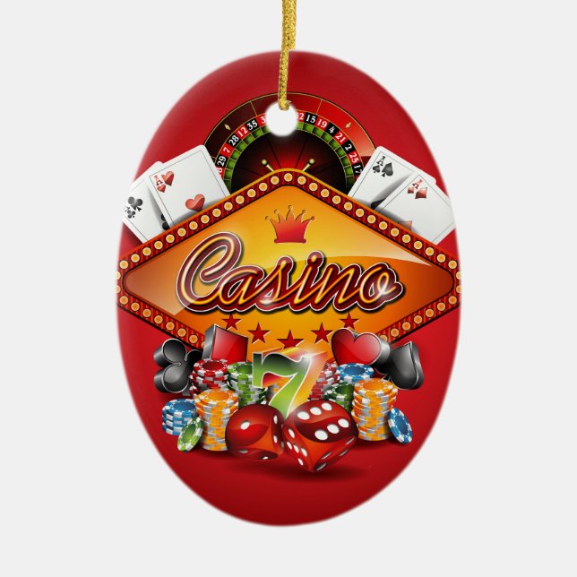 Casino illustration with gambling elements ceramic ornament (Front)