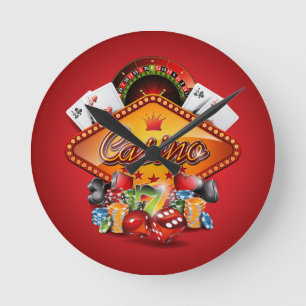 Casino illustration with gambling elements round clock