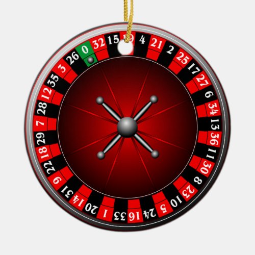 Casino illustration with roulette wheel ceramic ornament