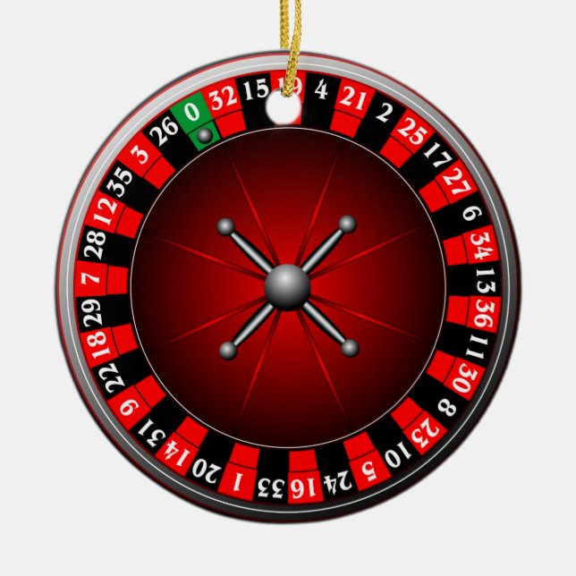 Casino illustration with roulette wheel ceramic ornament (Front)