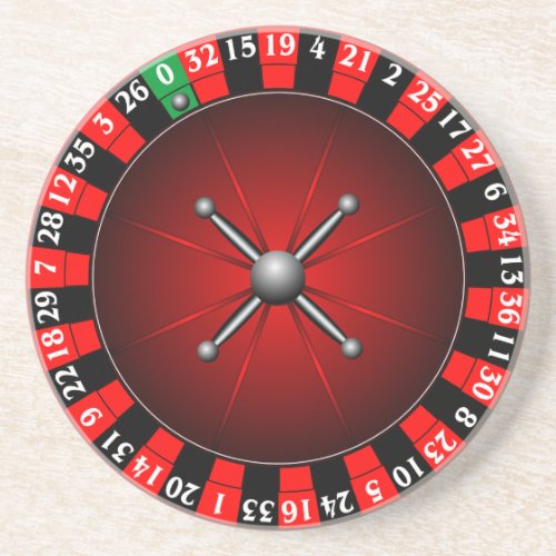 Casino illustration with roulette wheel sandstone coaster
