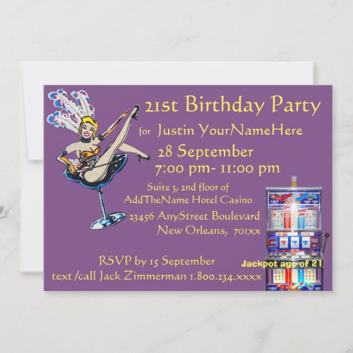 Casino Jackpot Showgirl Birthday Invitation
