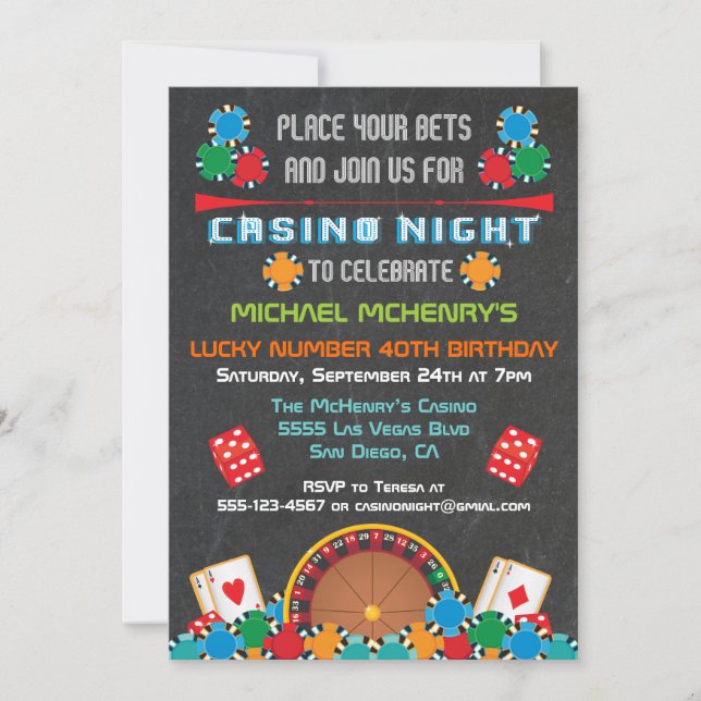Casino Las Vegas Gambling Party Invitation (Front)