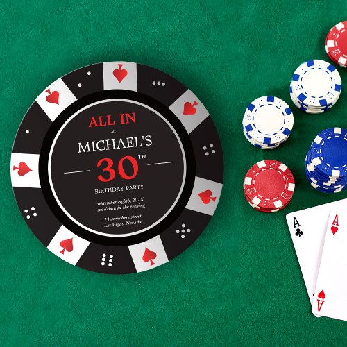 Casino Las Vegas Poker Chip 30th Birthday Invitation