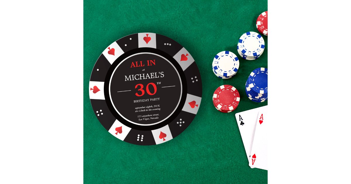 Casino Las Vegas Poker Chip 30th Birthday Invitation