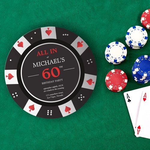 Casino Las Vegas Poker Chip 60th Birthday Invitation