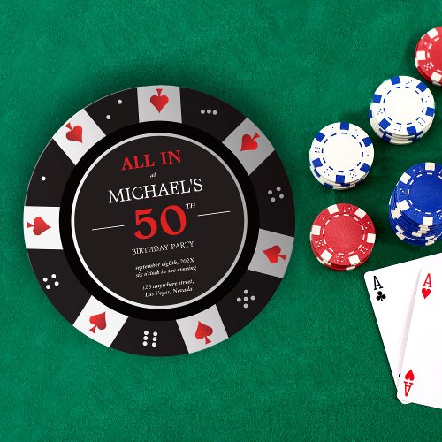Casino Las Vegas Poker Chip Birthday Invitation