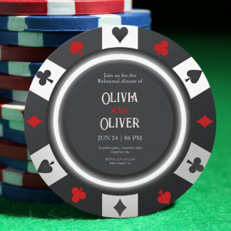 Casino Las Vegas Poker Chip rehearsal dinner Invitation