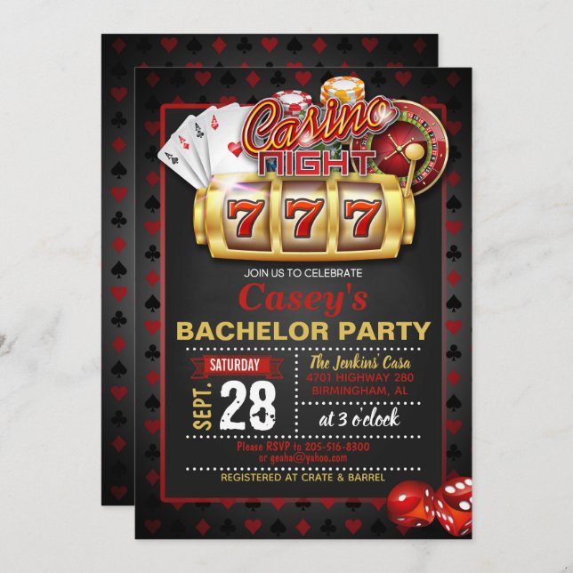 Casino Night Bachelor Party Invitation (Front/Back)
