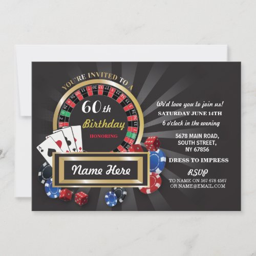 Casino Night Birthday Las Vegas Invite Party