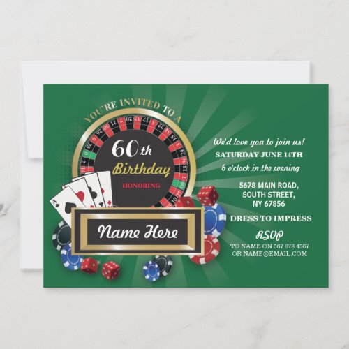 Casino Night Birthday Las Vegas Roulette Invite