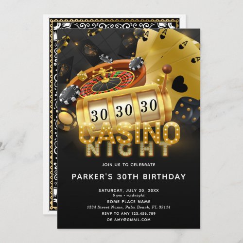 Casino Night Birthday Party Black Gold Invitation