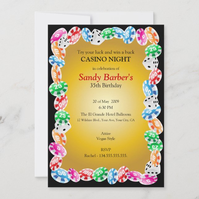 Casino Night Birthday Party Invitation Template (Front)