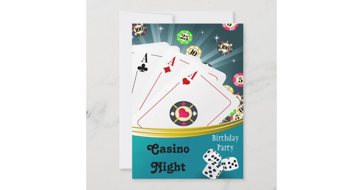 Personalised Casino Birthday Party Invitation Any Text Night Dice Play Cards