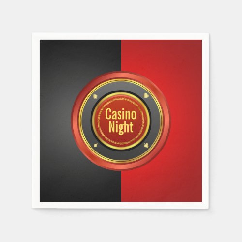 Casino Night Black and Red Poker Chip Paper Napkins