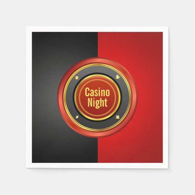 Casino Night Black and Red Poker Chip Paper Napkins (Front)