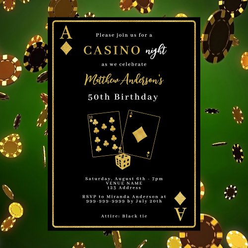 Casino night black gold birthday