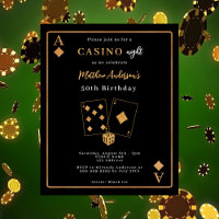 Casino night black gold birthday invitation