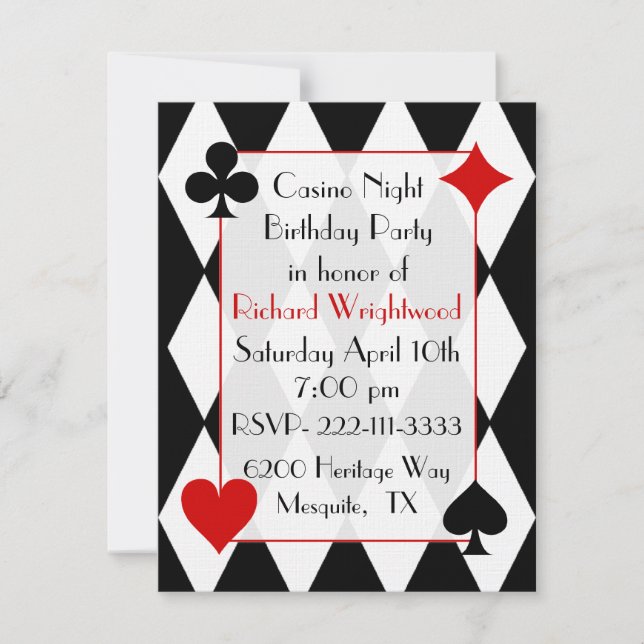Casino Night Custom Birthday Invitation (Front)