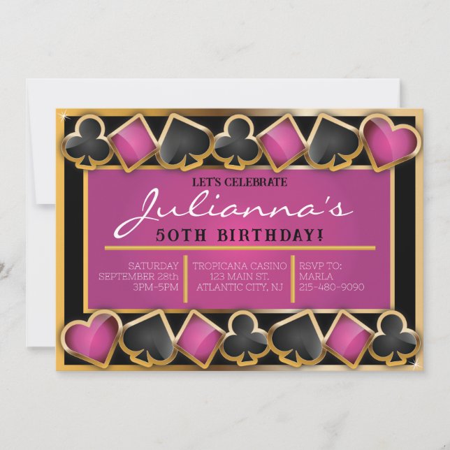 CASINO NIGHT Girls Birthday Party Cards Invitation (Front)