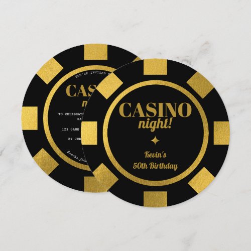 Casino Night Gold Black Poker Chips 50th Birthday Invitation