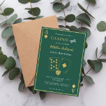 Casino night green gold birthday invitation<br><div class="desc">A Casino night themed birthday invitation in green and gold. A playing card as a frame.   Templates for your party information.</div>