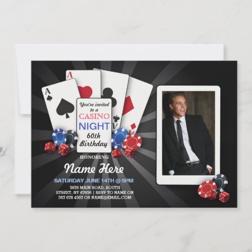 Casino Night Las Vegas Photo Birthday Cards Invite
