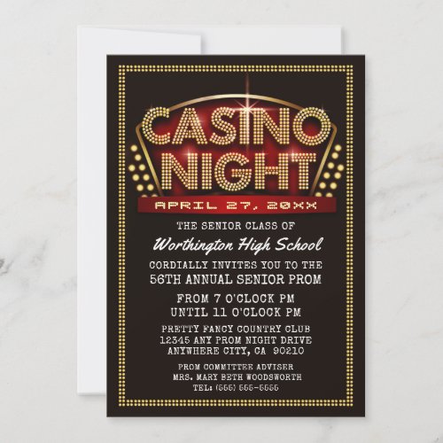 Casino Night Party Themed Prom Invitations