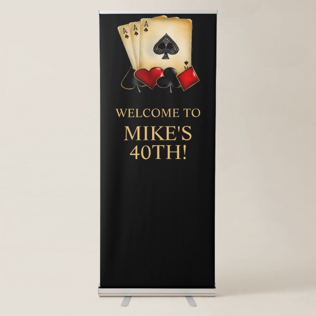 CASINO NIGHT, POKER NIGHT, GAMBLE, CARDS DICE RETRACTABLE BANNER (Front)