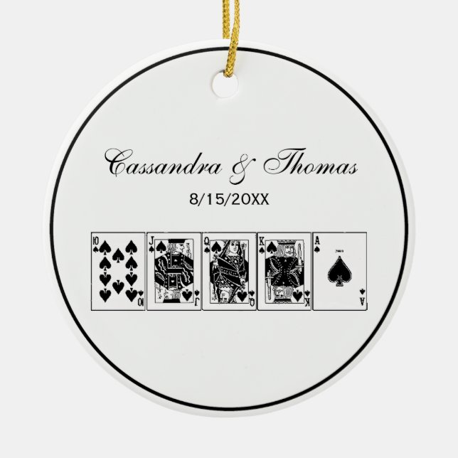 Casino Night Poker Royal Straight Flush Spades Ceramic Ornament (Front)