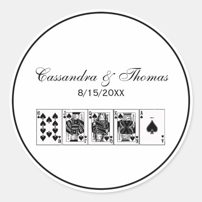 Casino Night Poker Royal Straight Flush Spades Classic Round Sticker (Front)