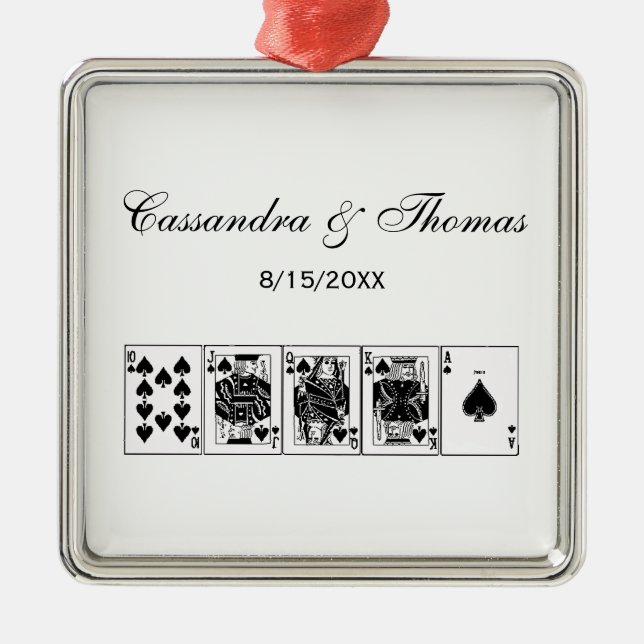 Casino Night Poker Royal Straight Flush Spades Metal Ornament (Front)