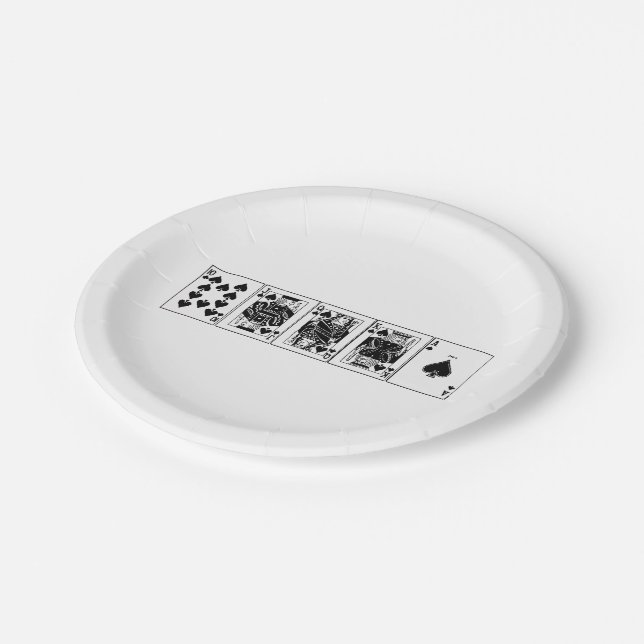 Casino Night Poker Royal Straight Flush Spades Paper Plates (Angled)